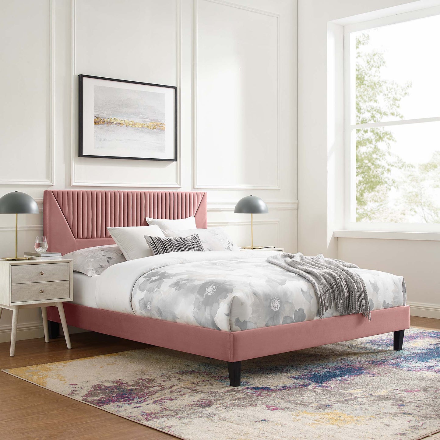 Yasmine Channel Tufted Performance Velvet Full Platform Bed