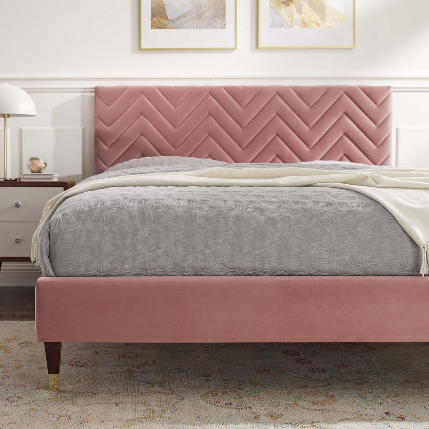 Leah Chevron Tufted Performance Velvet King Platform Bed