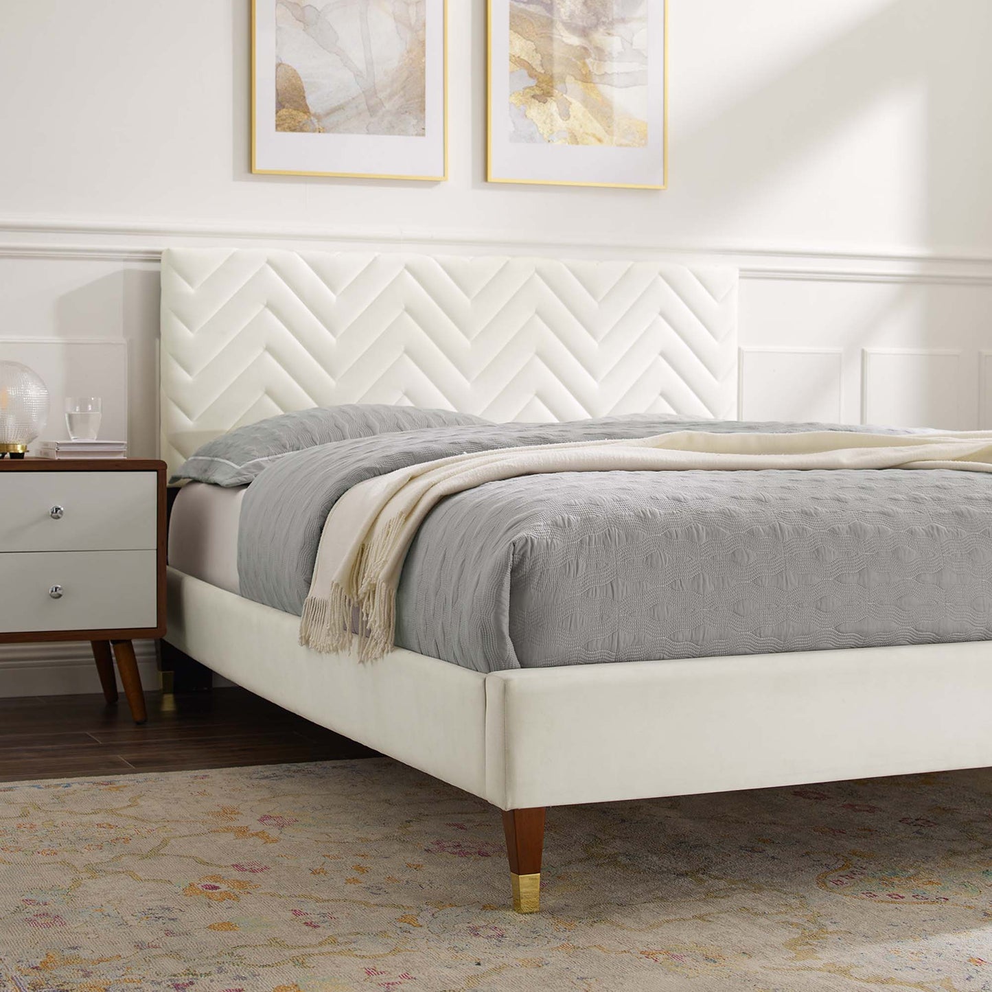 Leah Chevron Tufted Performance Velvet King Platform Bed