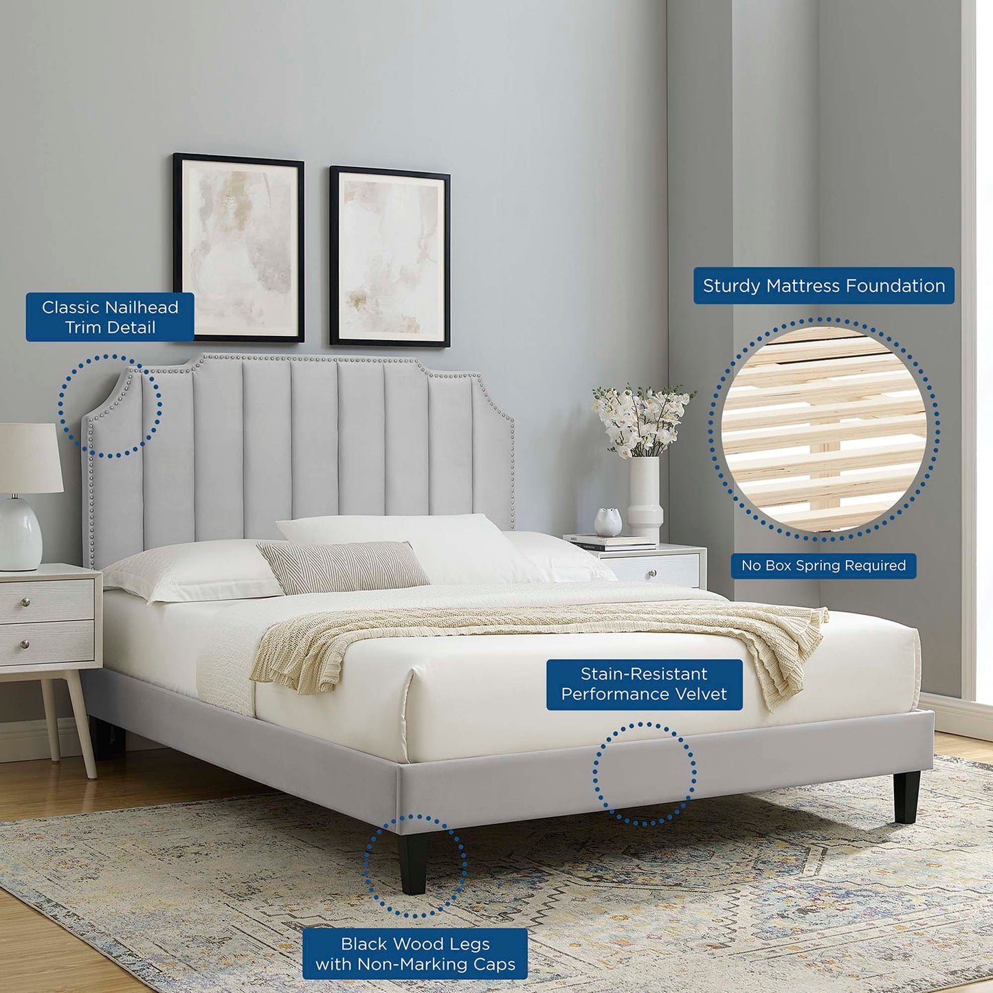 Cama King con plataforma de terciopelo Colette Performance de Modway