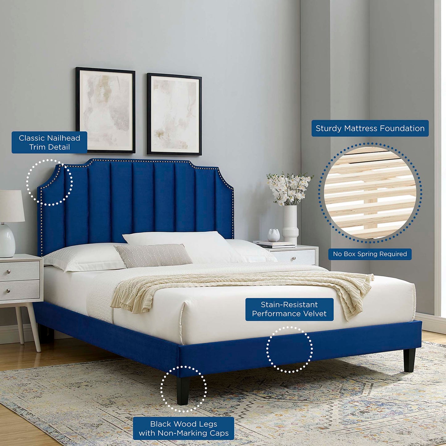 Cama King con plataforma de terciopelo Colette Performance de Modway