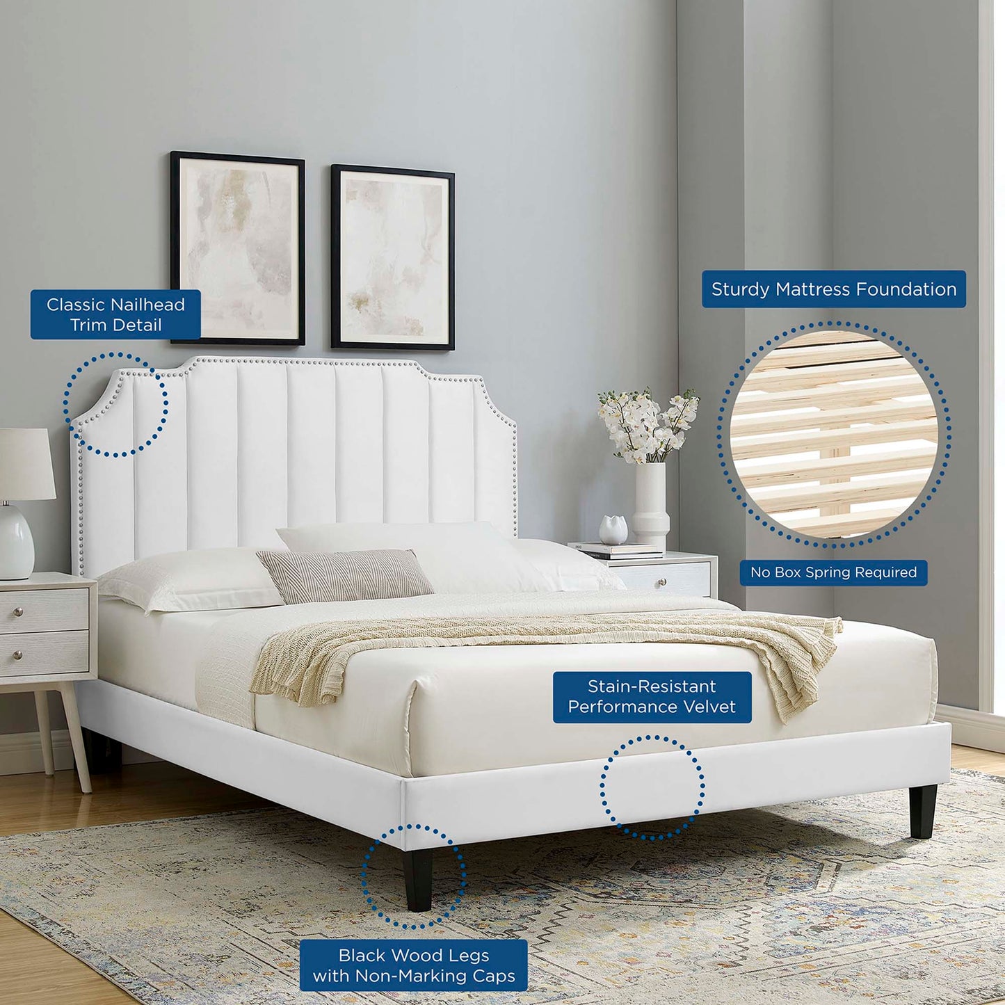 Cama King con plataforma de terciopelo Colette Performance de Modway