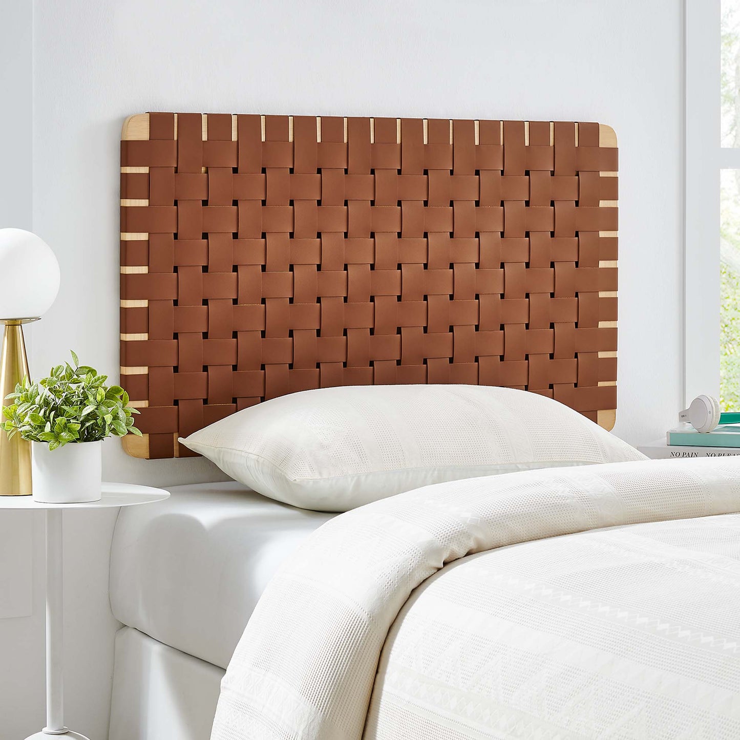 Sparta Weave Wall-Mount Vegan Leather Twin Headboard