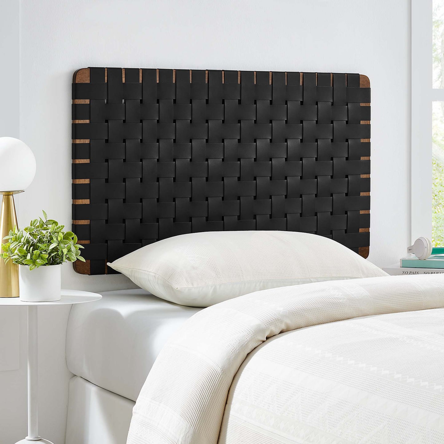 Sparta Weave Wall-Mount Vegan Leather Twin Headboard