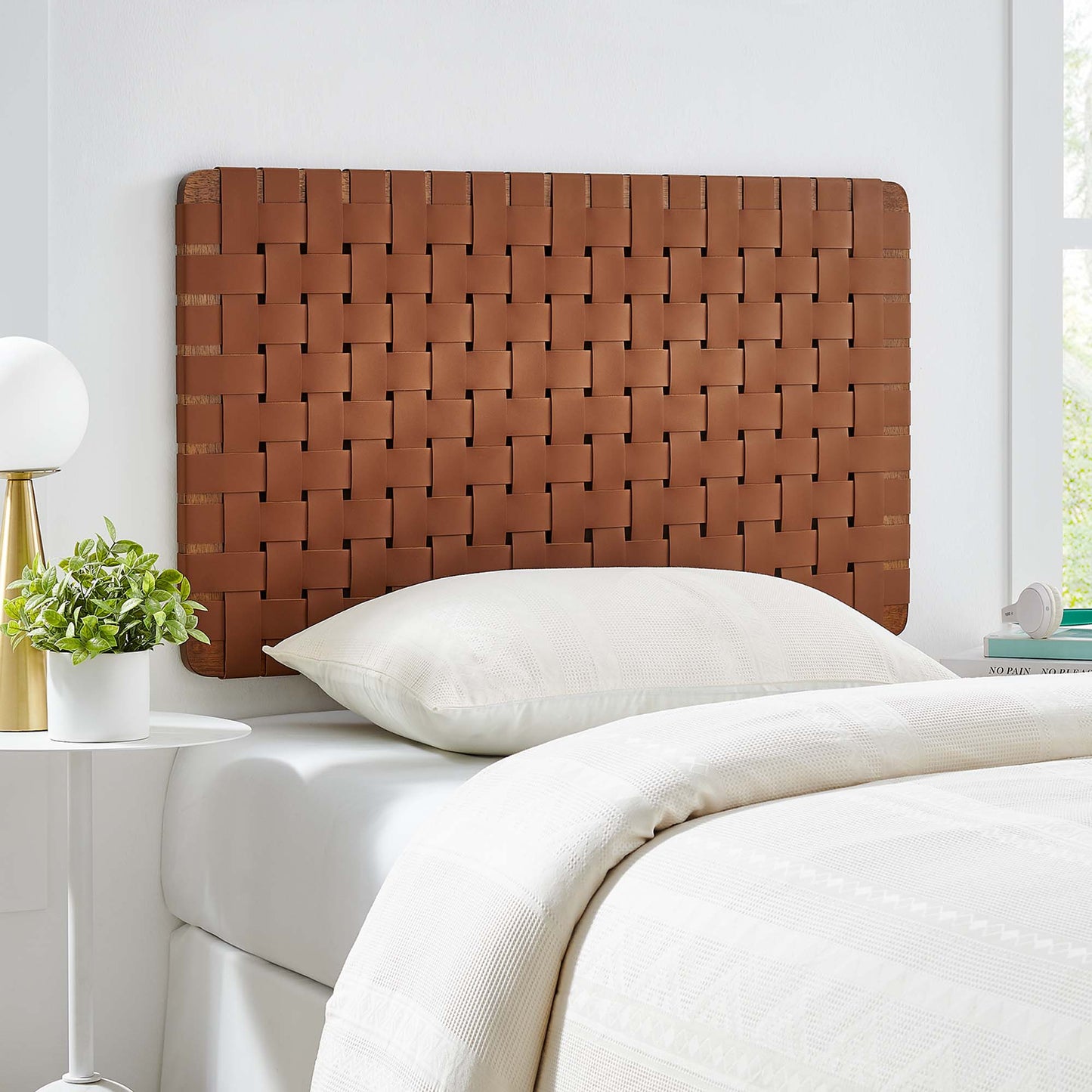 Sparta Weave Wall-Mount Vegan Leather Twin Headboard