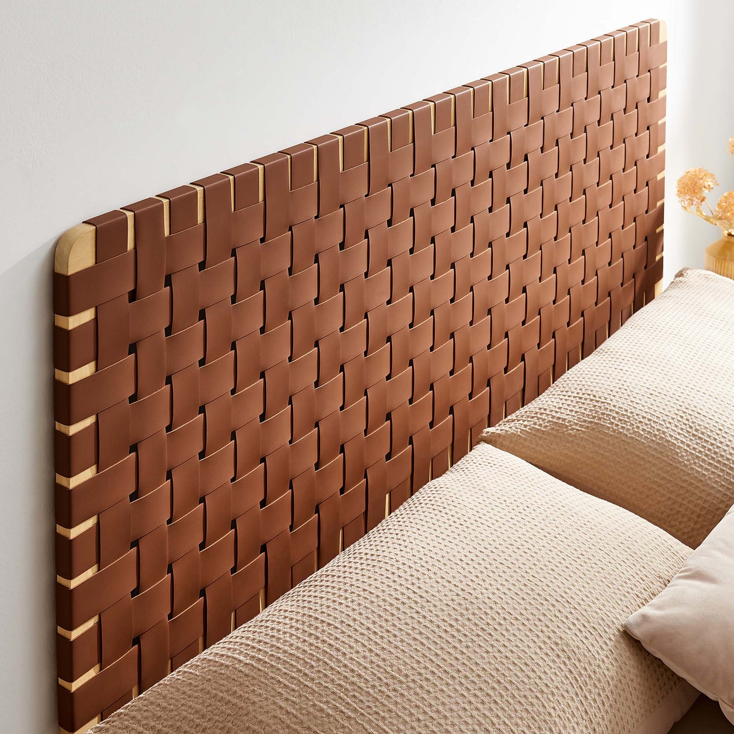 Sparta Weave Wall-Mount Vegan Leather Queen Headboard