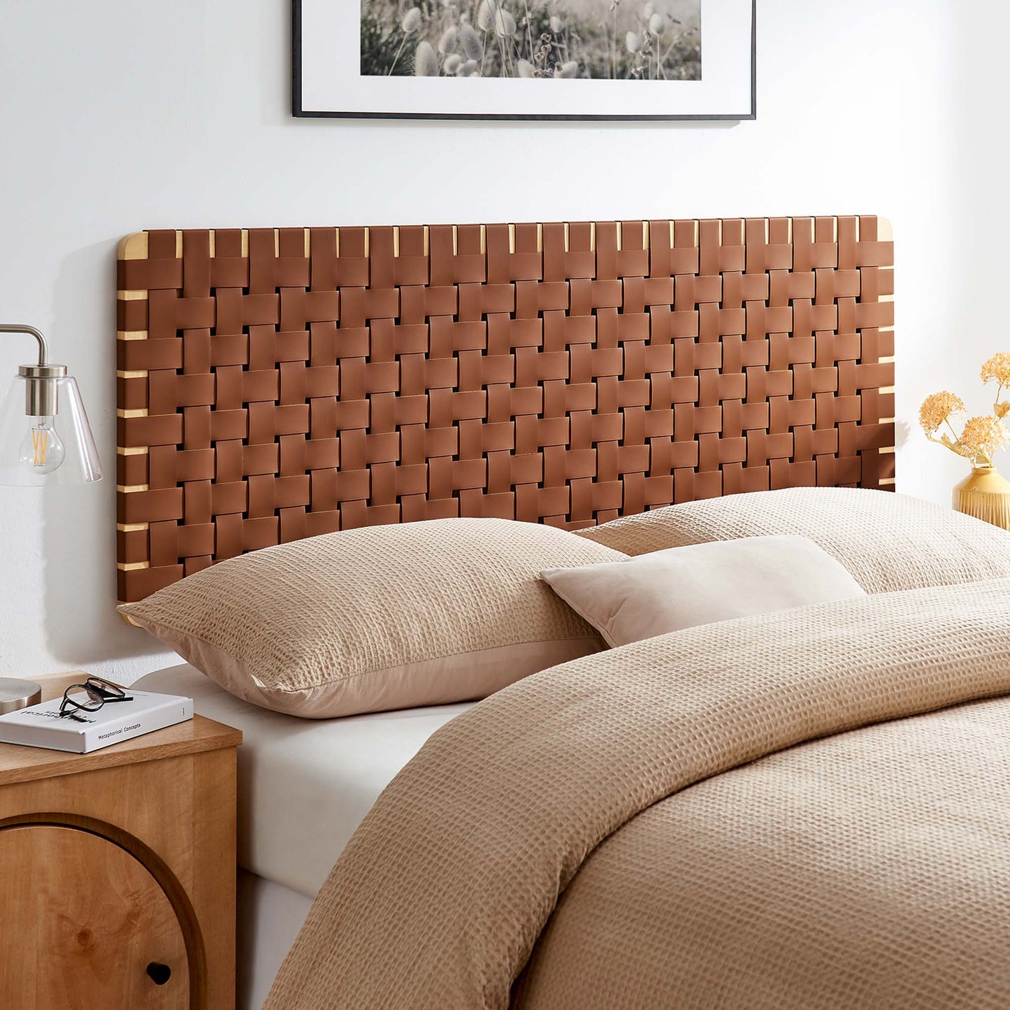 Sparta Weave Wall-Mount Vegan Leather Queen Headboard