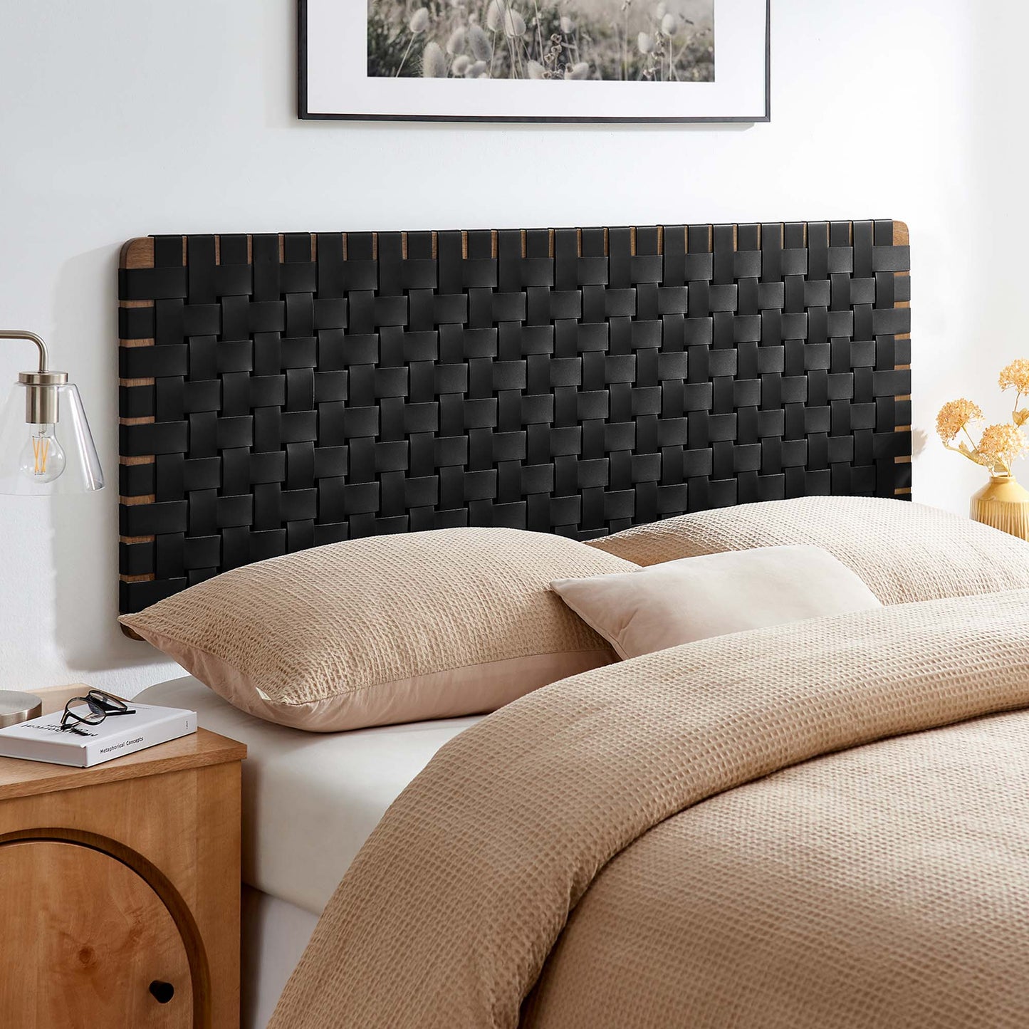 Sparta Weave Wall-Mount Vegan Leather Queen Headboard