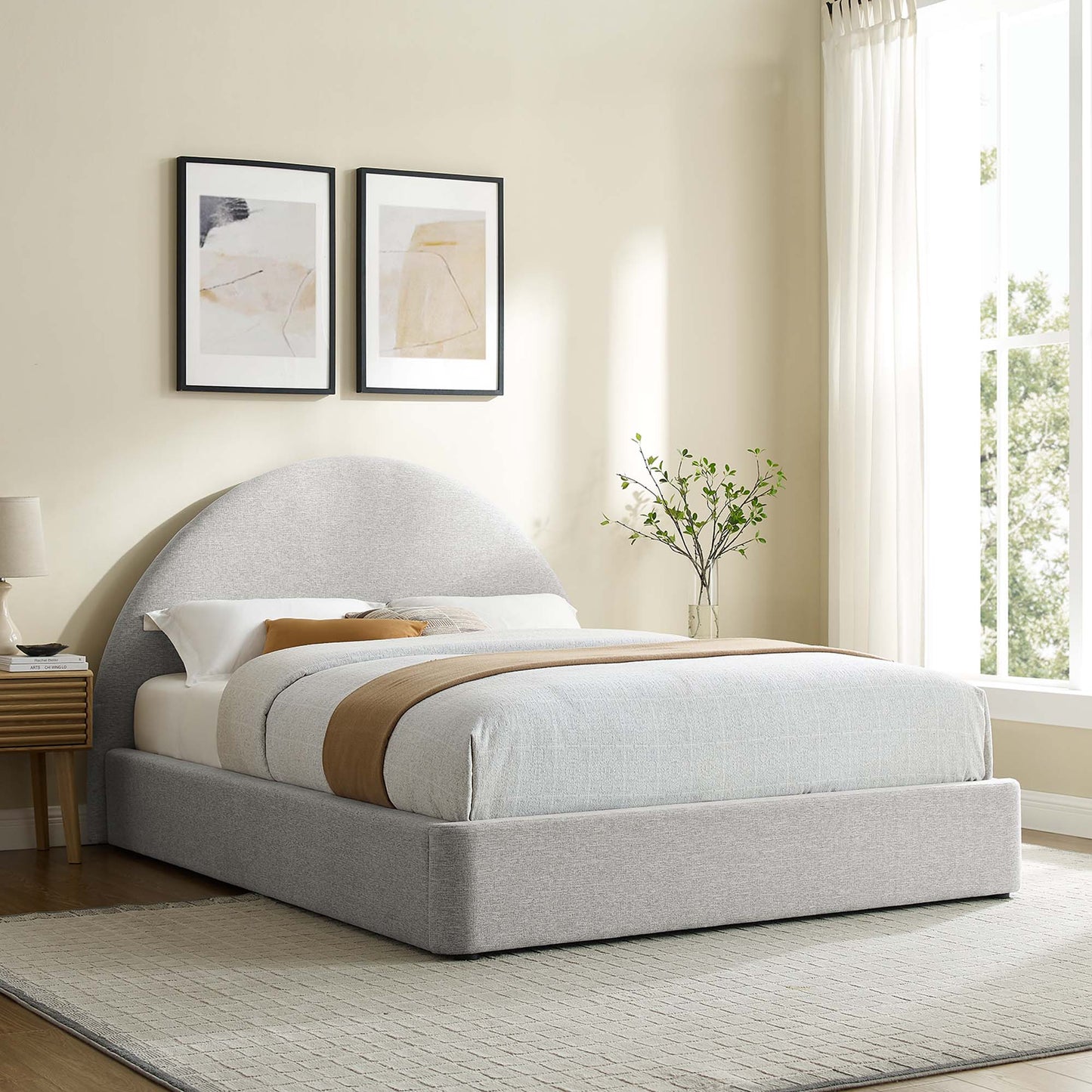 Resort Upholstered Fabric Arched Round Full Platform Bed