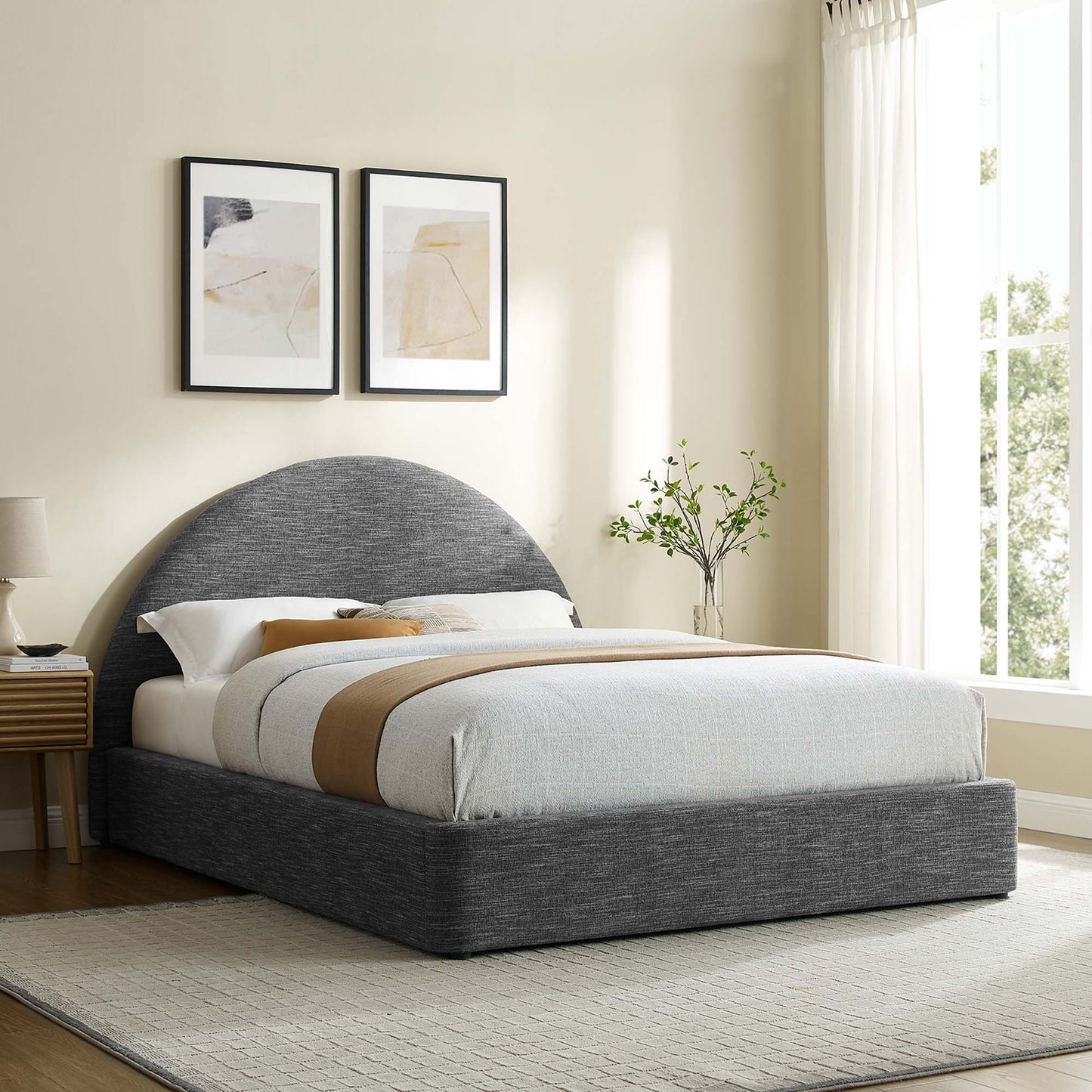 Resort Upholstered Fabric Arched Round Full Platform Bed