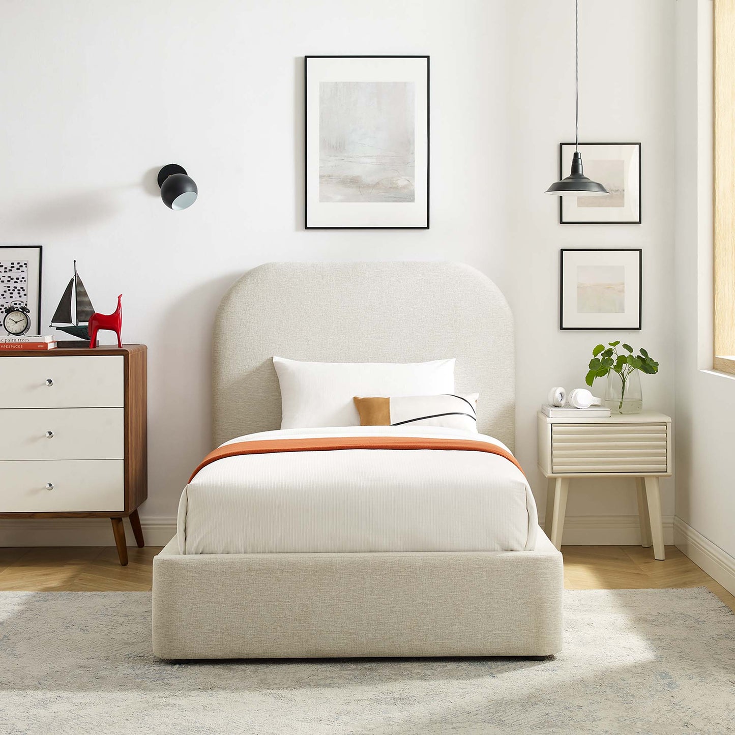 Keynote Upholstered Fabric Curved Twin Platform Bed