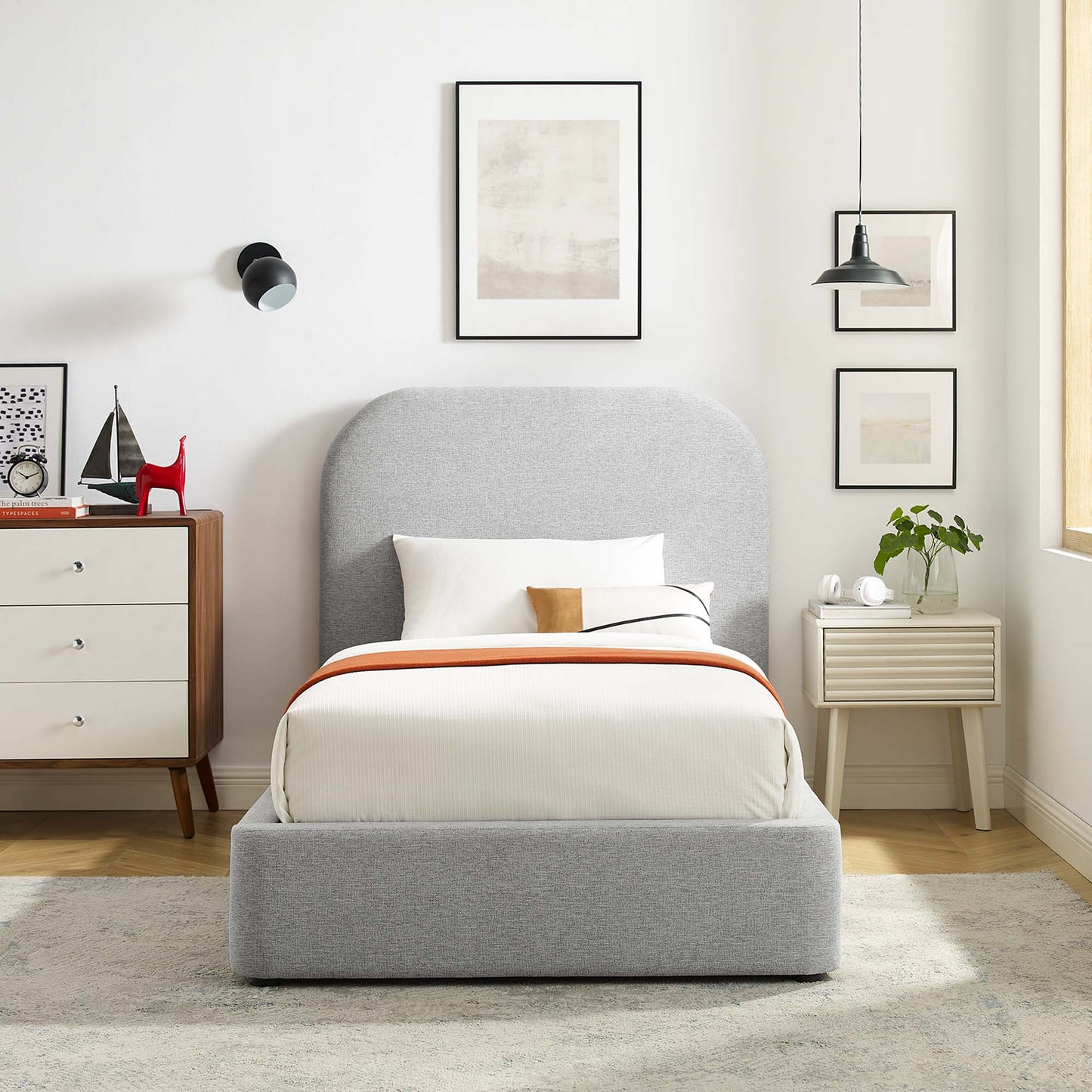 Keynote Upholstered Fabric Curved Twin Platform Bed