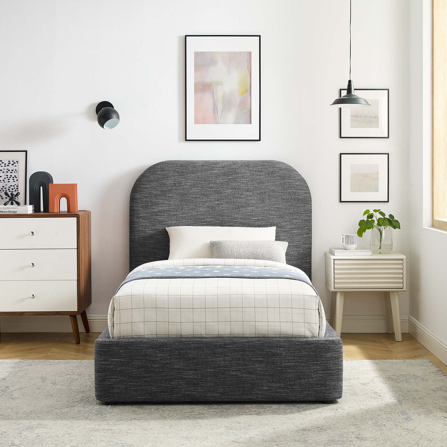 Keynote Upholstered Fabric Curved Twin Platform Bed