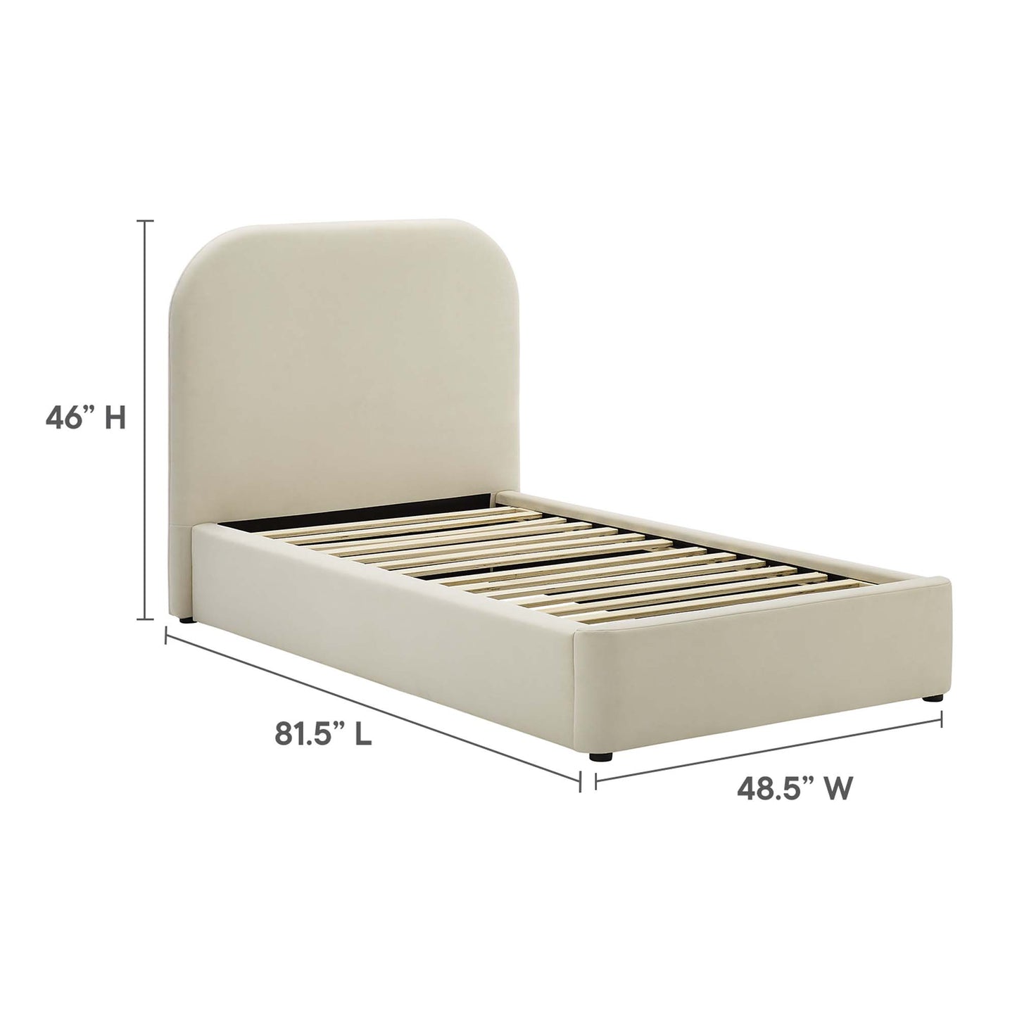 Keynote Performance Velvet Curved Twin Platform Bed