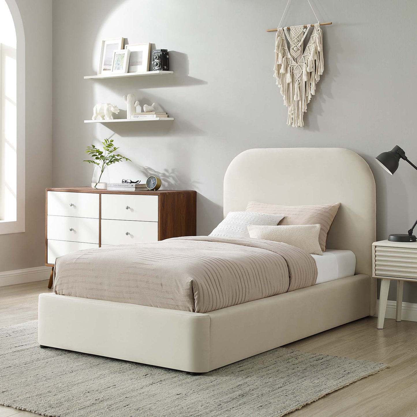 Keynote Performance Velvet Curved Twin Platform Bed