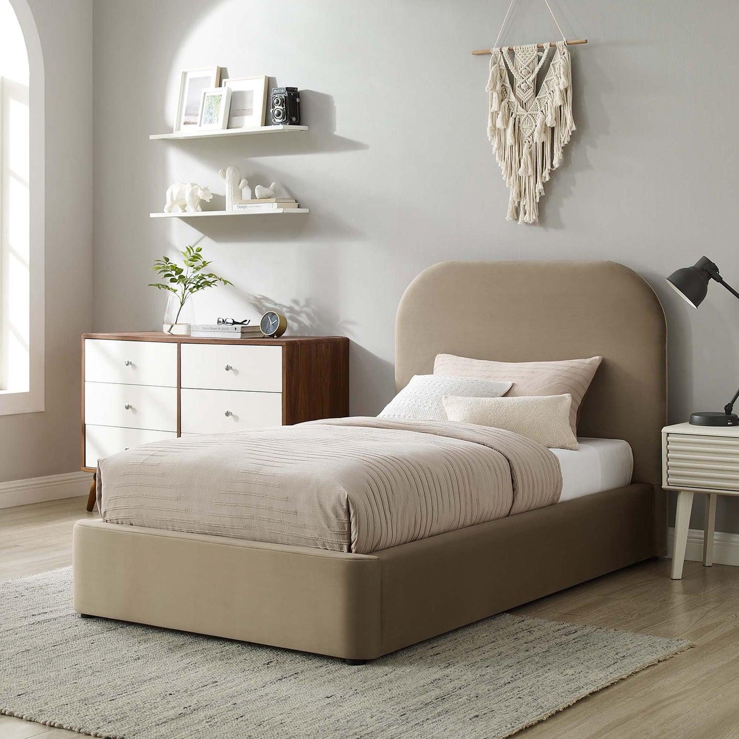 Keynote Performance Velvet Curved Twin Platform Bed