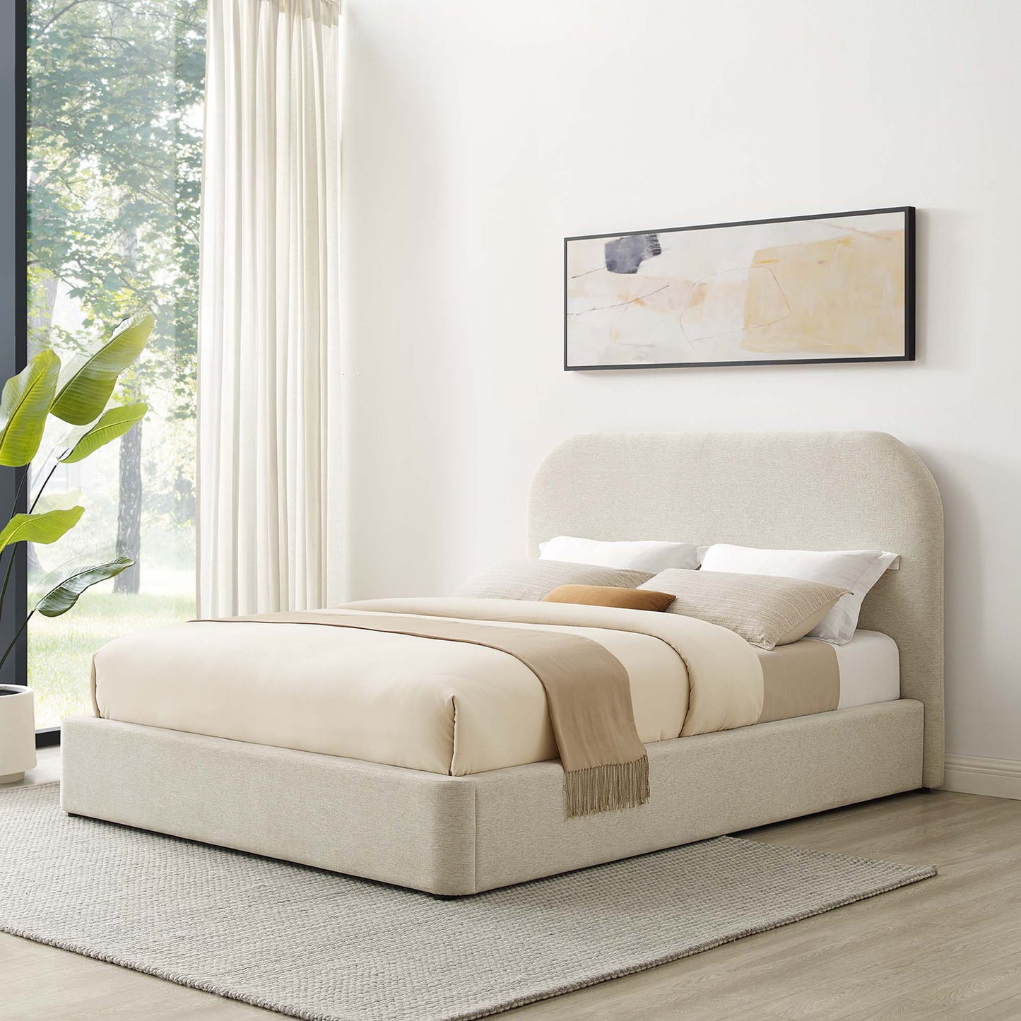 Keynote Upholstered Fabric Curved Full Platform Bed