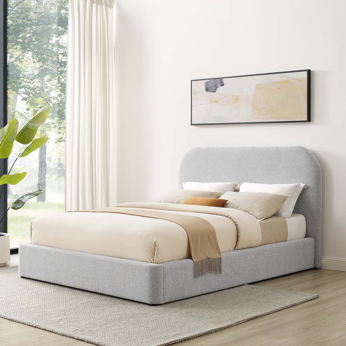 Keynote Upholstered Fabric Curved Full Platform Bed