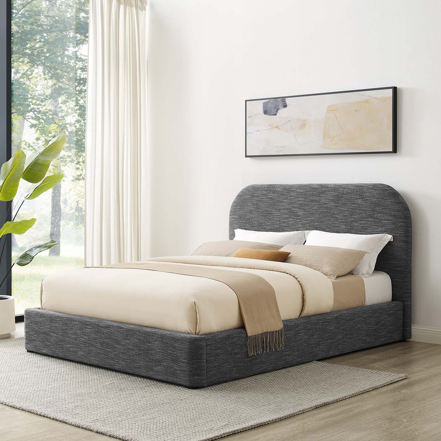 Keynote Upholstered Fabric Curved Full Platform Bed