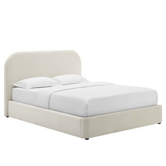 Keynote Performance Velvet Curved Queen Platform Bed