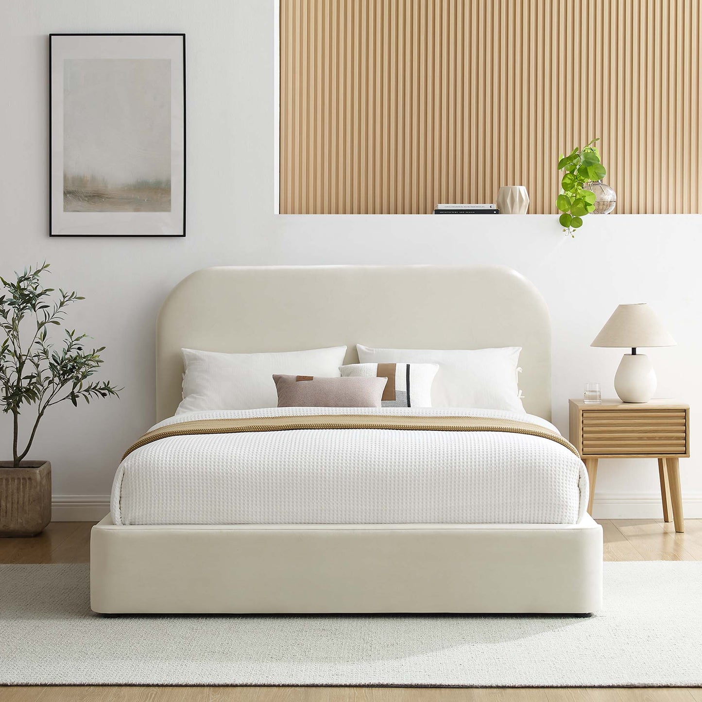 Cama King con plataforma curva de terciopelo Keynote Performance de Modway