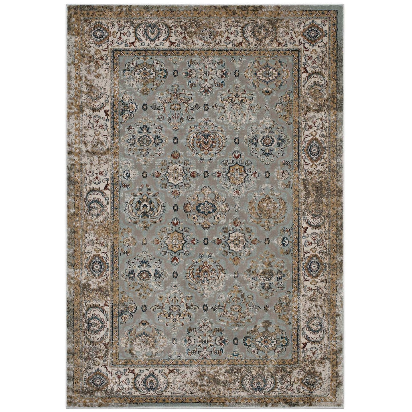 Hisa Distressed Vintage Floral Lattice 5x8 Area Rug