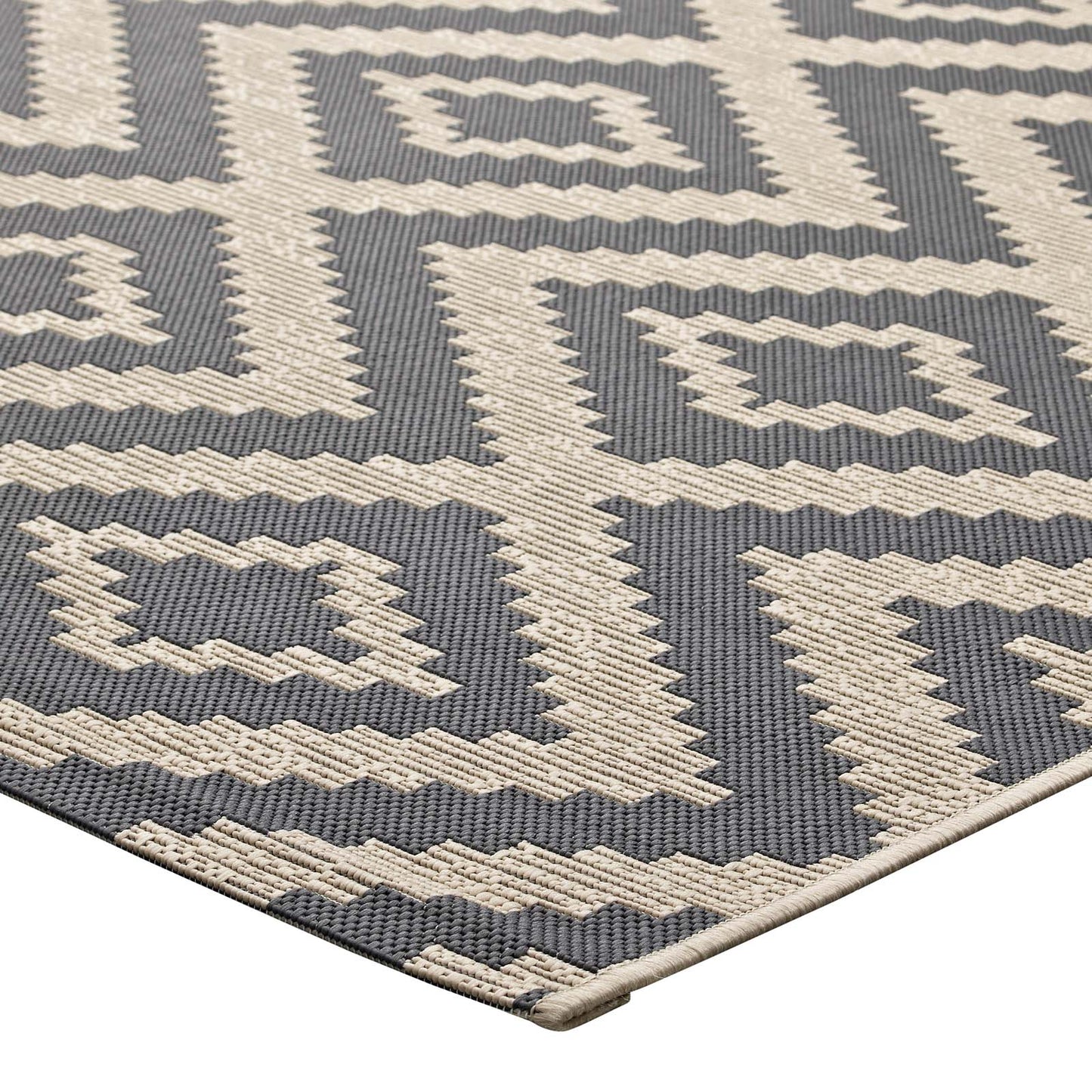 Tapis d'intérieur et d'extérieur à motif de treillis géométrique en losanges déchiquetés 8x10 par Modway