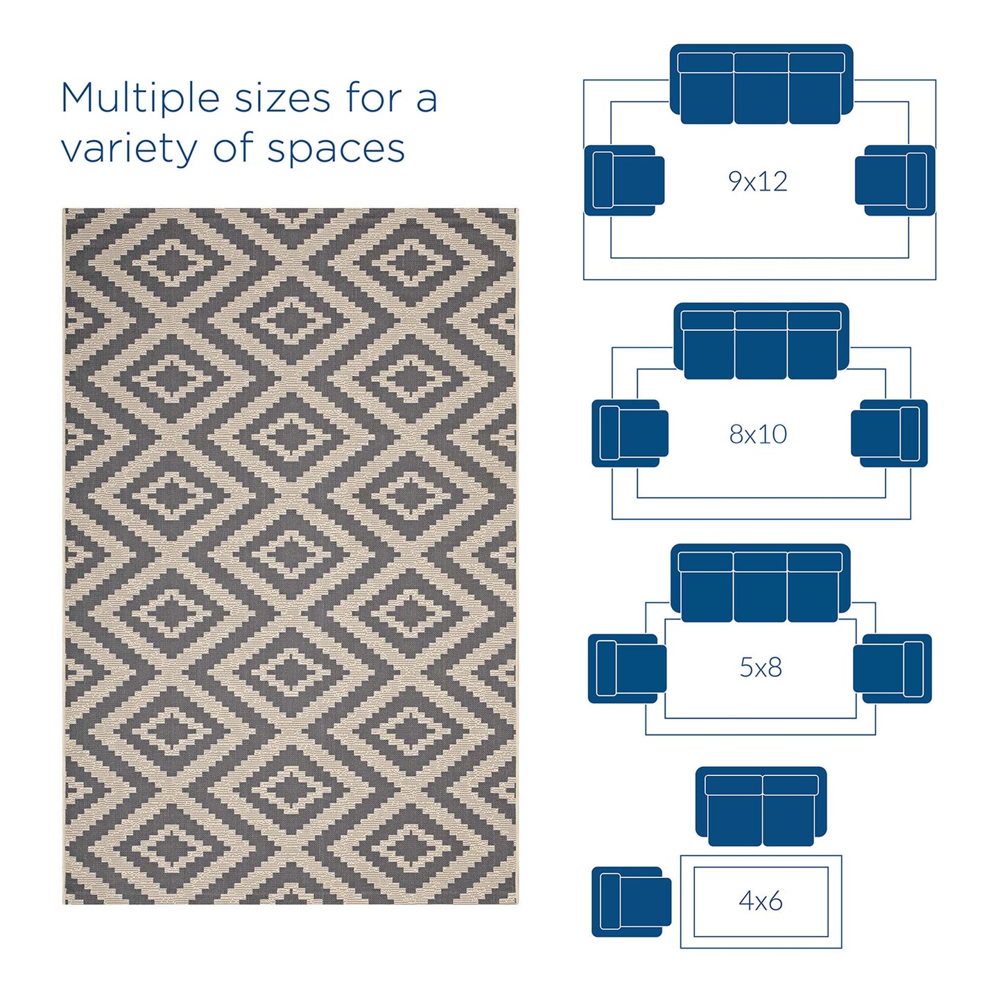 Jagged Geometric Diamond Trellis Indoor and Outdoor 9x12 Area Rug