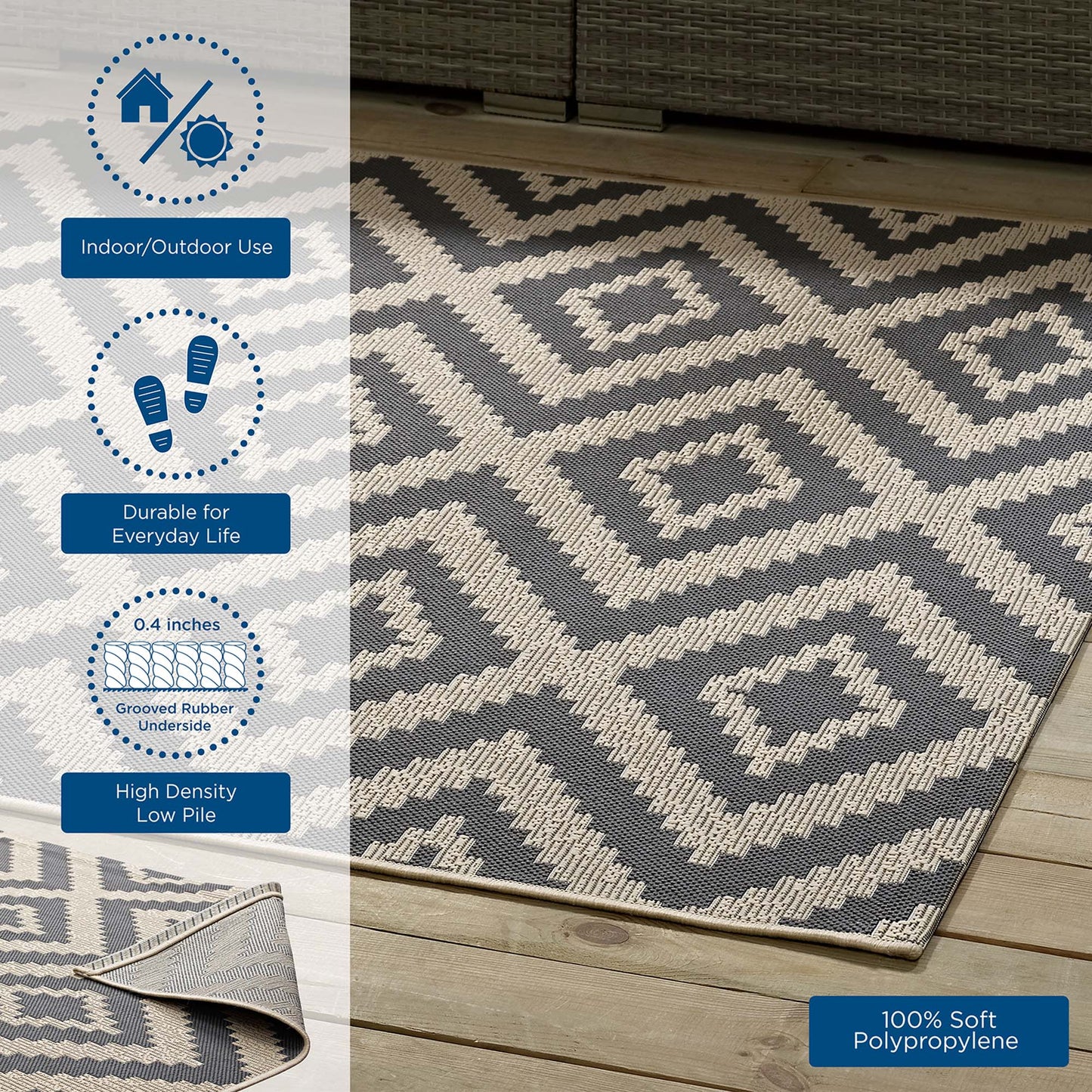 Jagged Geometric Diamond Trellis Indoor and Outdoor 9x12 Area Rug