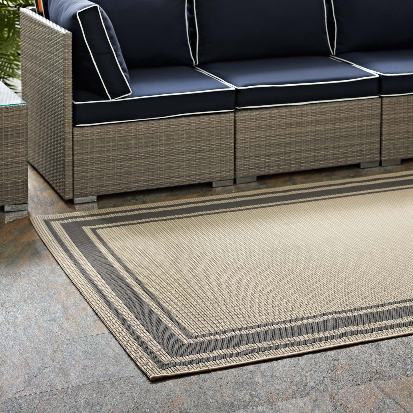 Rim Solid Border Indoor and Outdoor 8x10 Area Rug