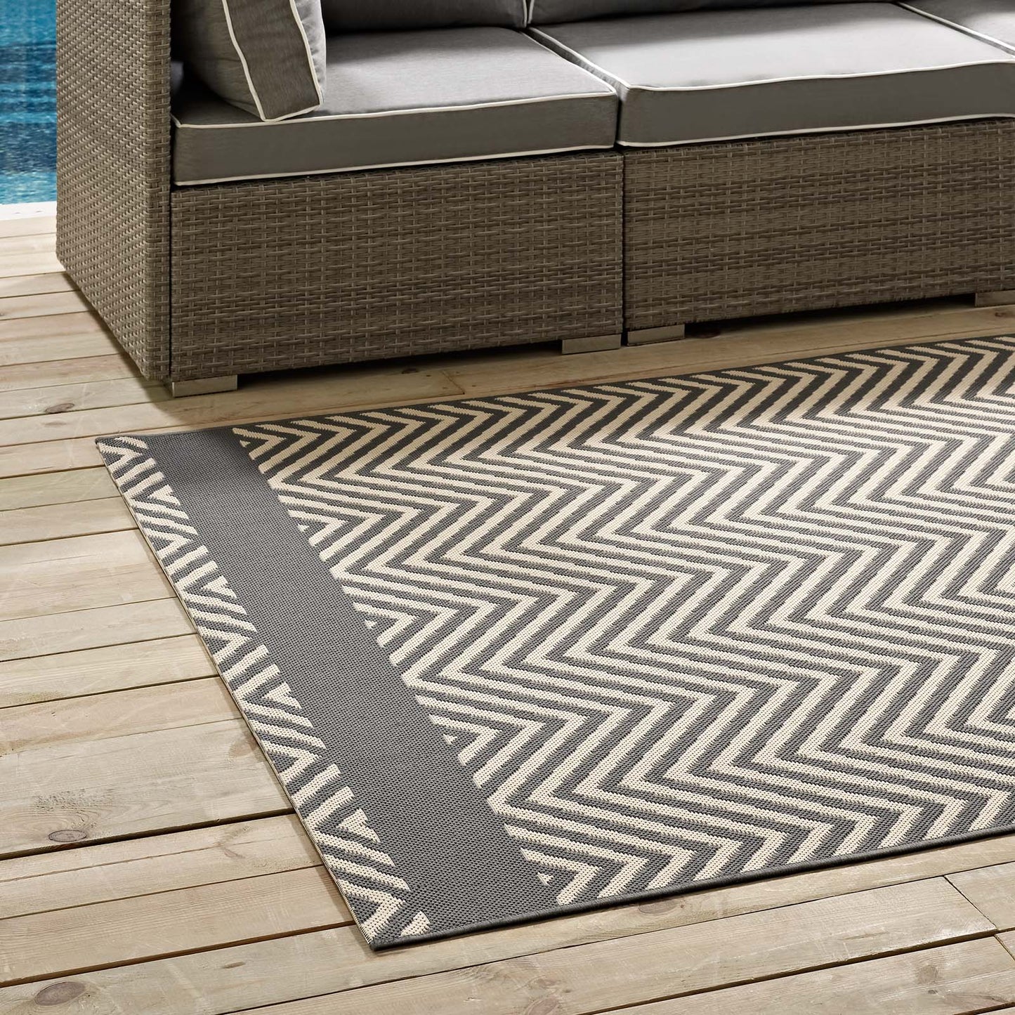 Tapis d'intérieur et d'extérieur Optica Chevron avec bordures d'extrémité 5x8 par Modway