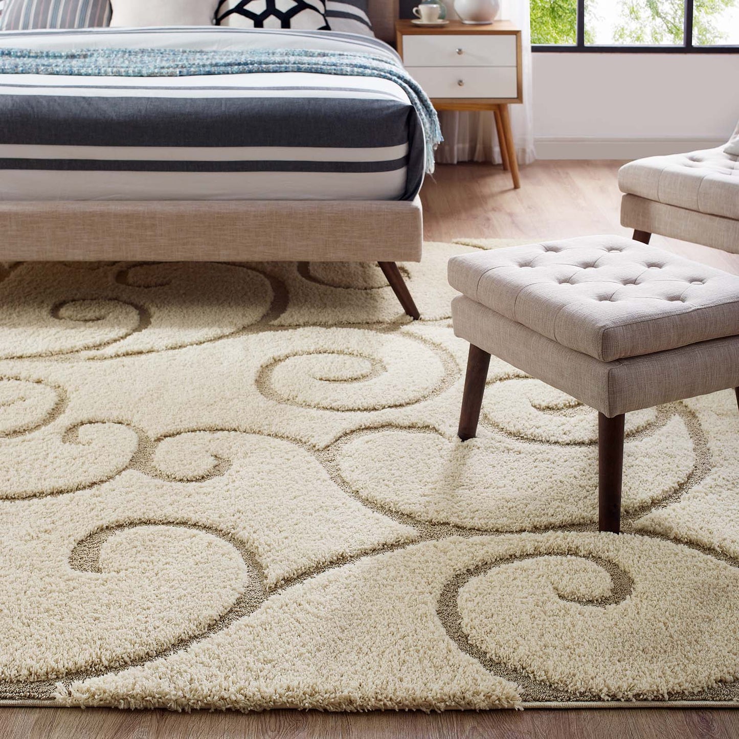 Jubilant Burgeon Scrolling Vine Shag 5x8 Area Rug