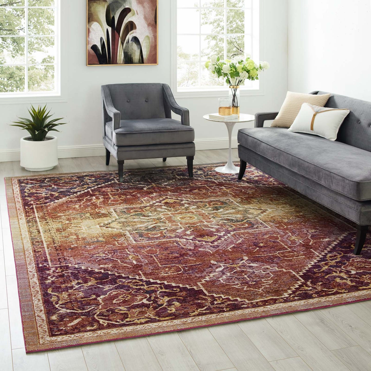 Success Kaede Transitional Distressed Vintage Floral Vintage Medallion 8x10 Area Rug