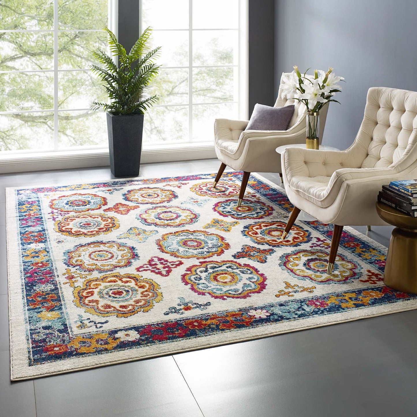 Entourage Odile Distressed Floral Moroccan Trellis 8x10 Area Rug