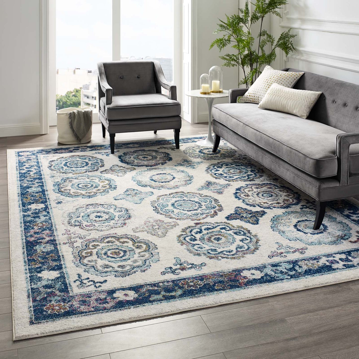 Entourage Odile Distressed Floral Moroccan Trellis 8x10 Area Rug