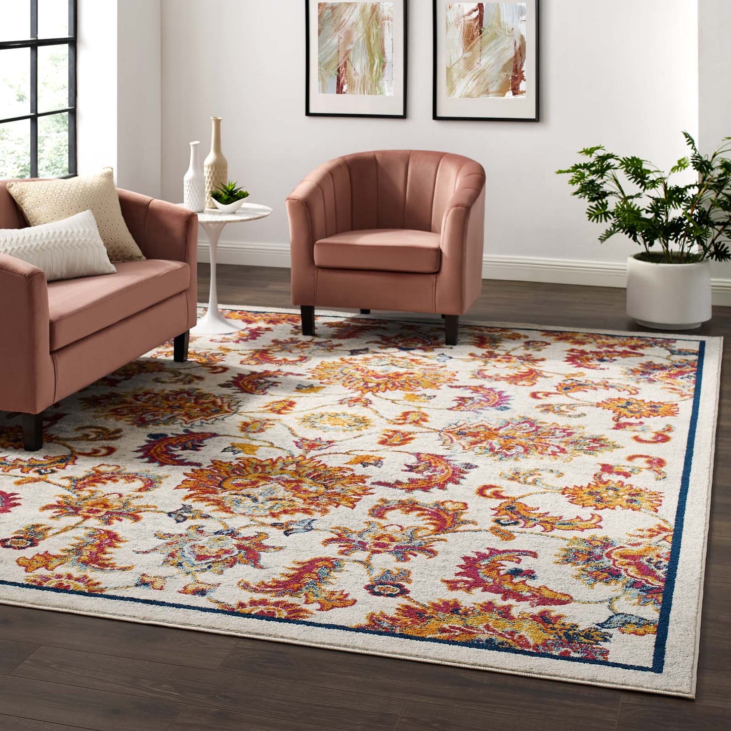 Tapis en treillis floral vintage vieilli Entourage Azami 8x10 par Modway