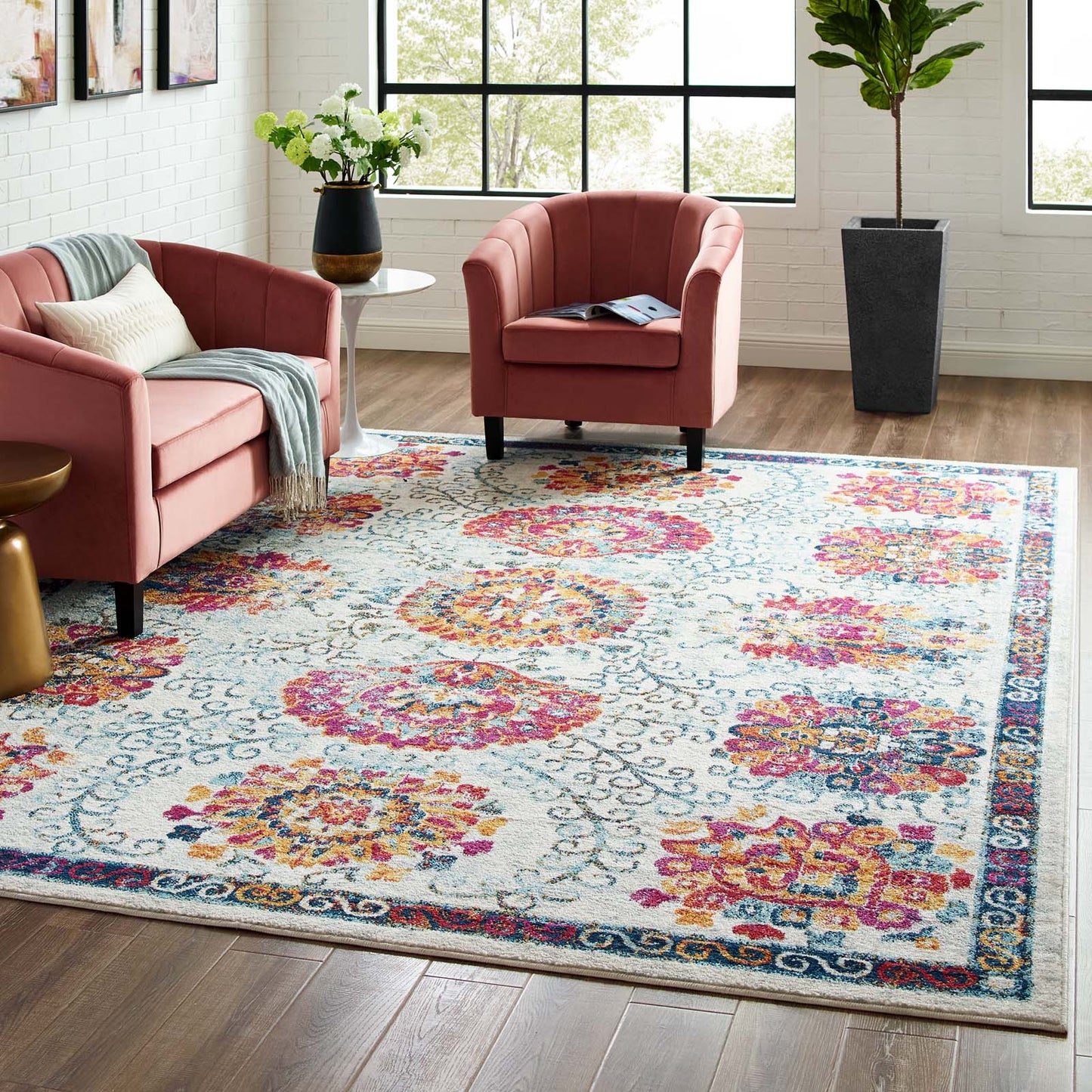 Tapis marocain à motif floral vieilli Kensie Entourage 8x10 par Modway