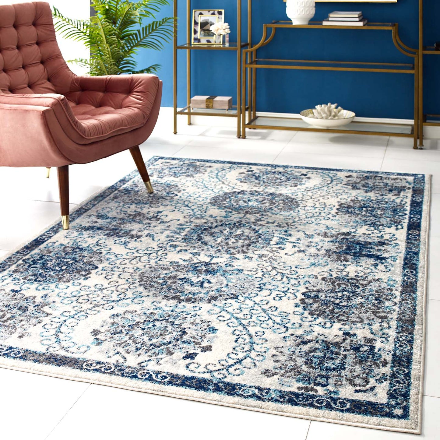 Tapis marocain à motif floral vieilli Entourage Kensie 5x8 par Modway