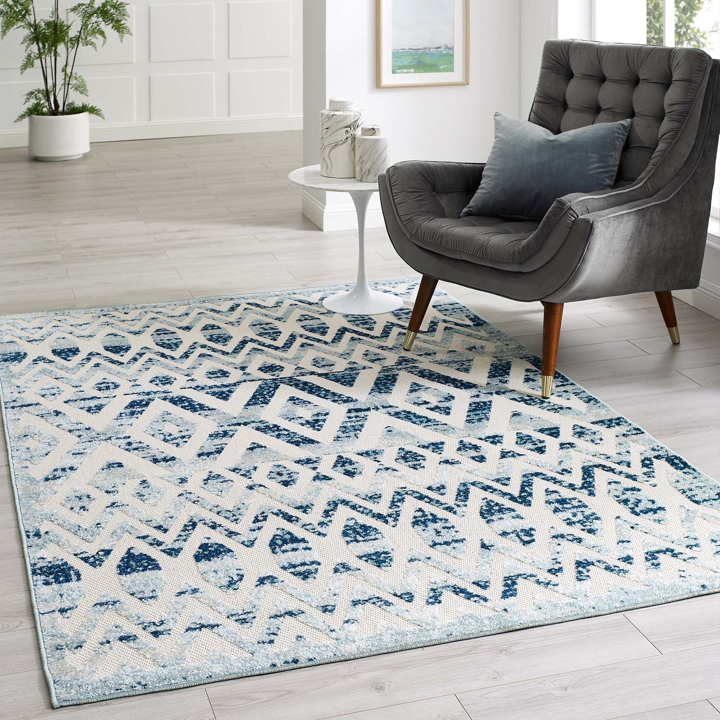 Reflect Tamako Diamond and Chevron Moroccan Trellis 5x8 Indoor / Outdoor Area Rug