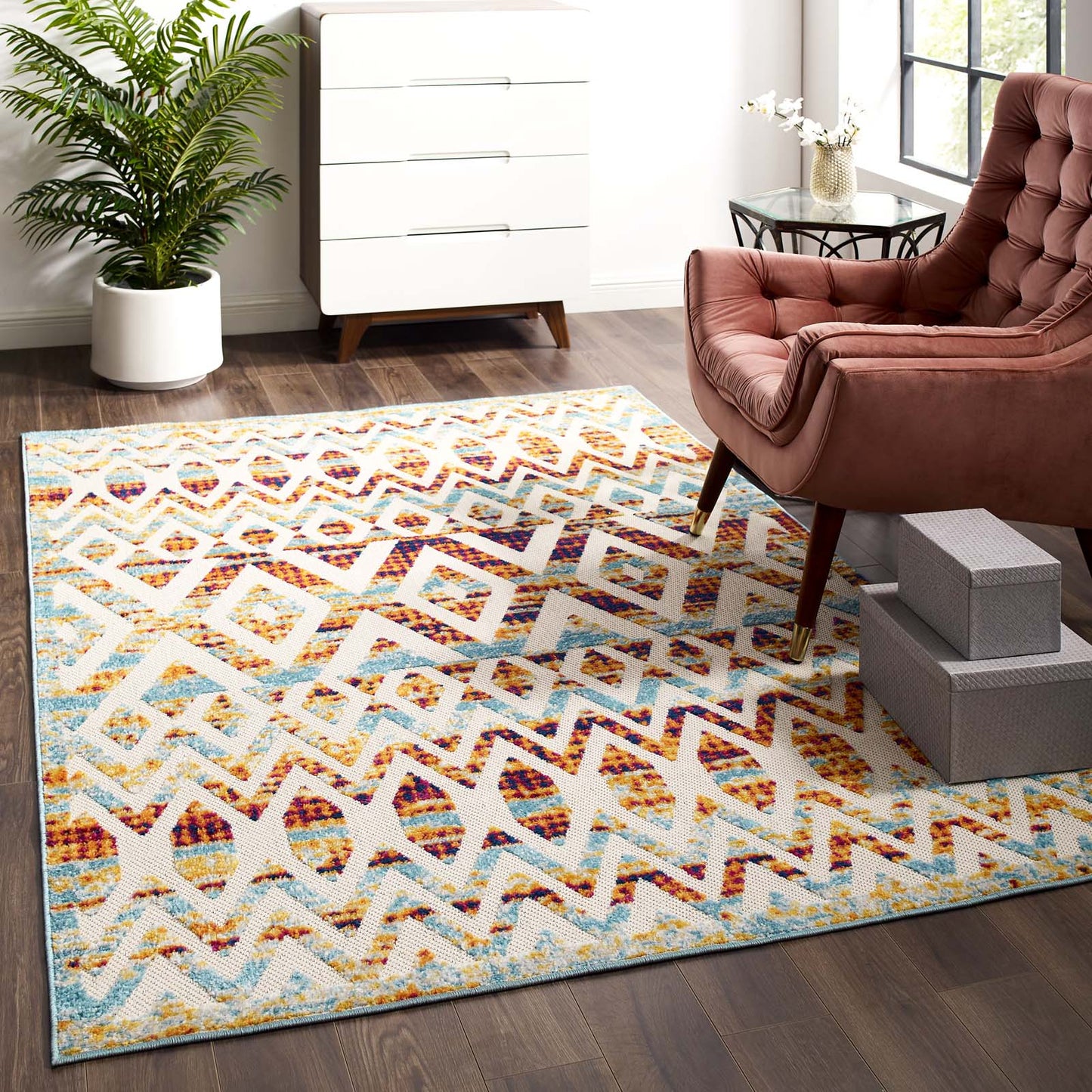 Reflect Tamako Diamond and Chevron Moroccan Trellis 5x8 Indoor / Outdoor Area Rug