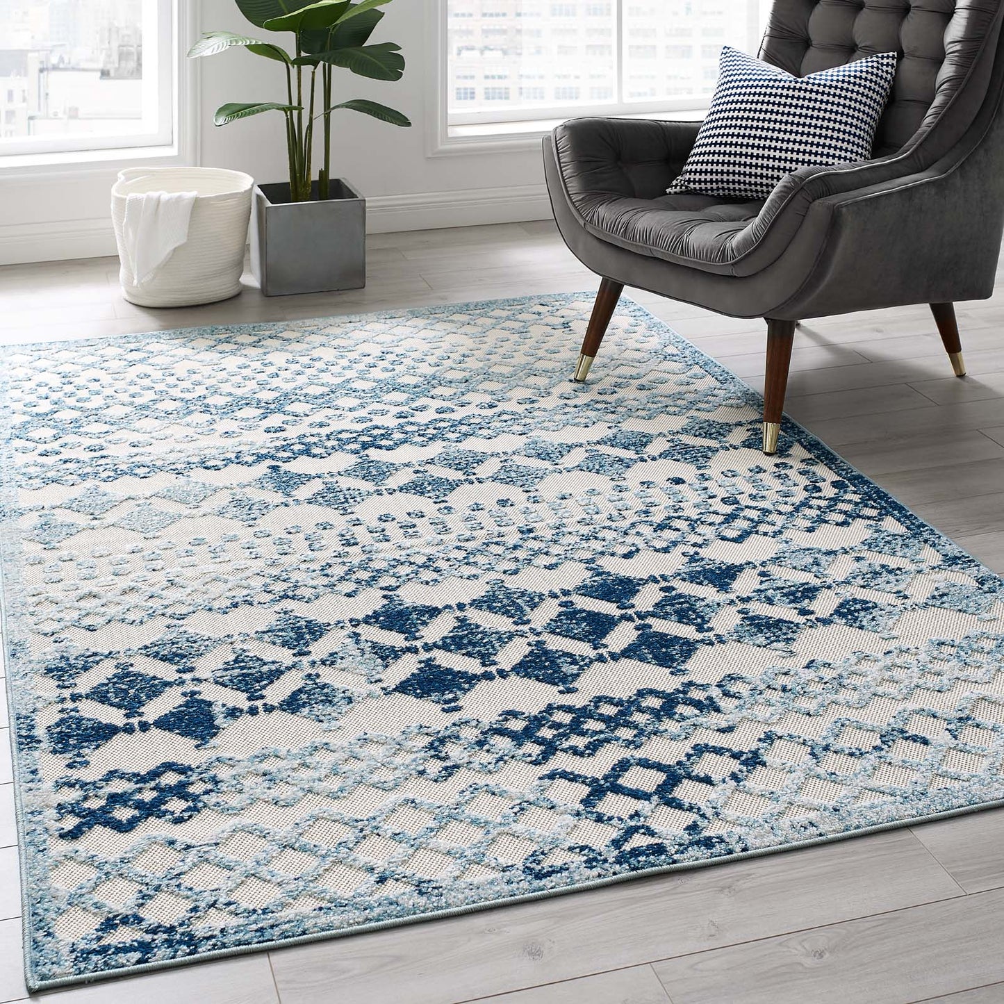 Tapis d'intérieur/extérieur Reflect Giada Abstract Diamond Moroccan Trellis 5x8 par Modway