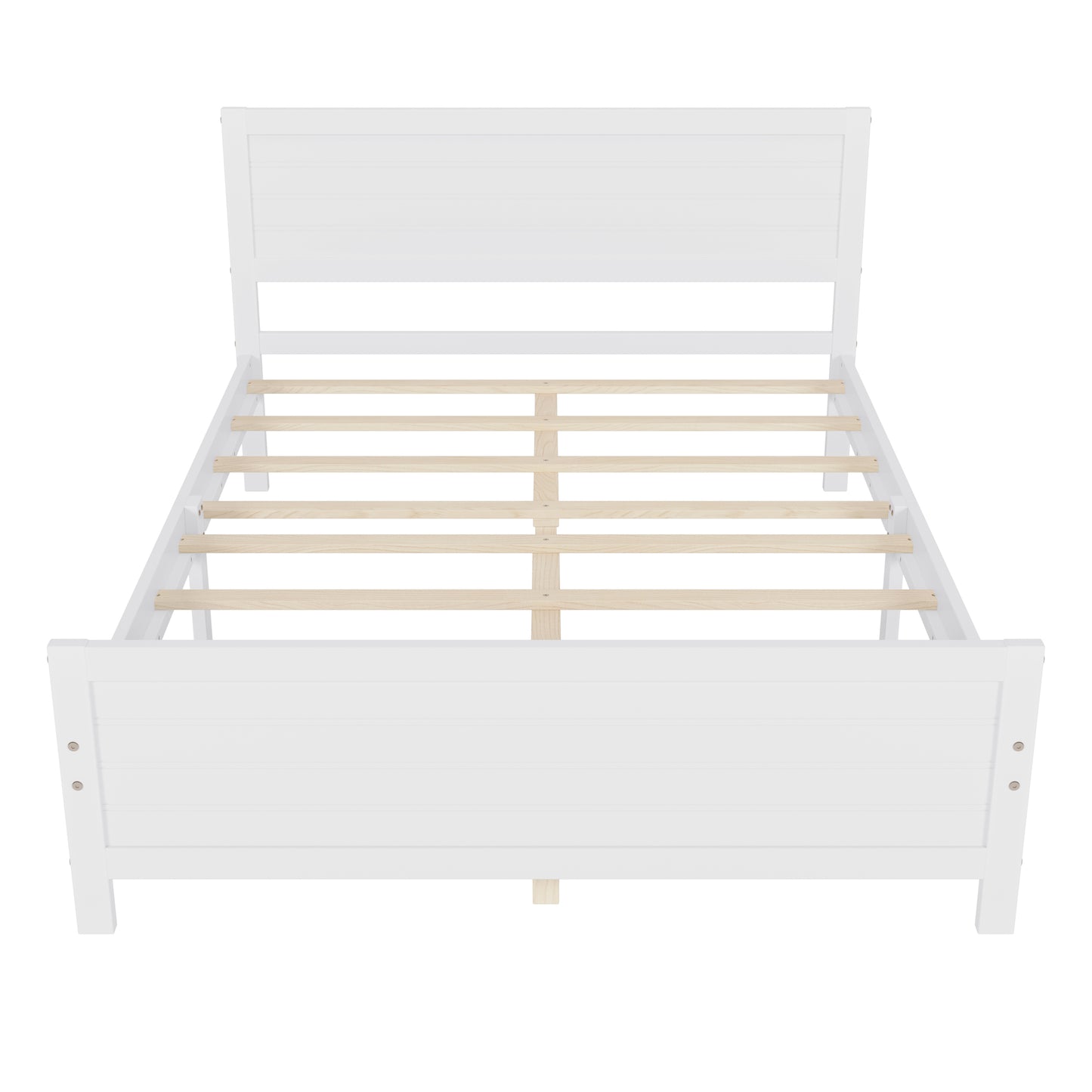 Wood Platform Bed Frame with Headboard, Mattress Foundation with Wood Slat Support, No Box Spring Needed, Queen Size, White