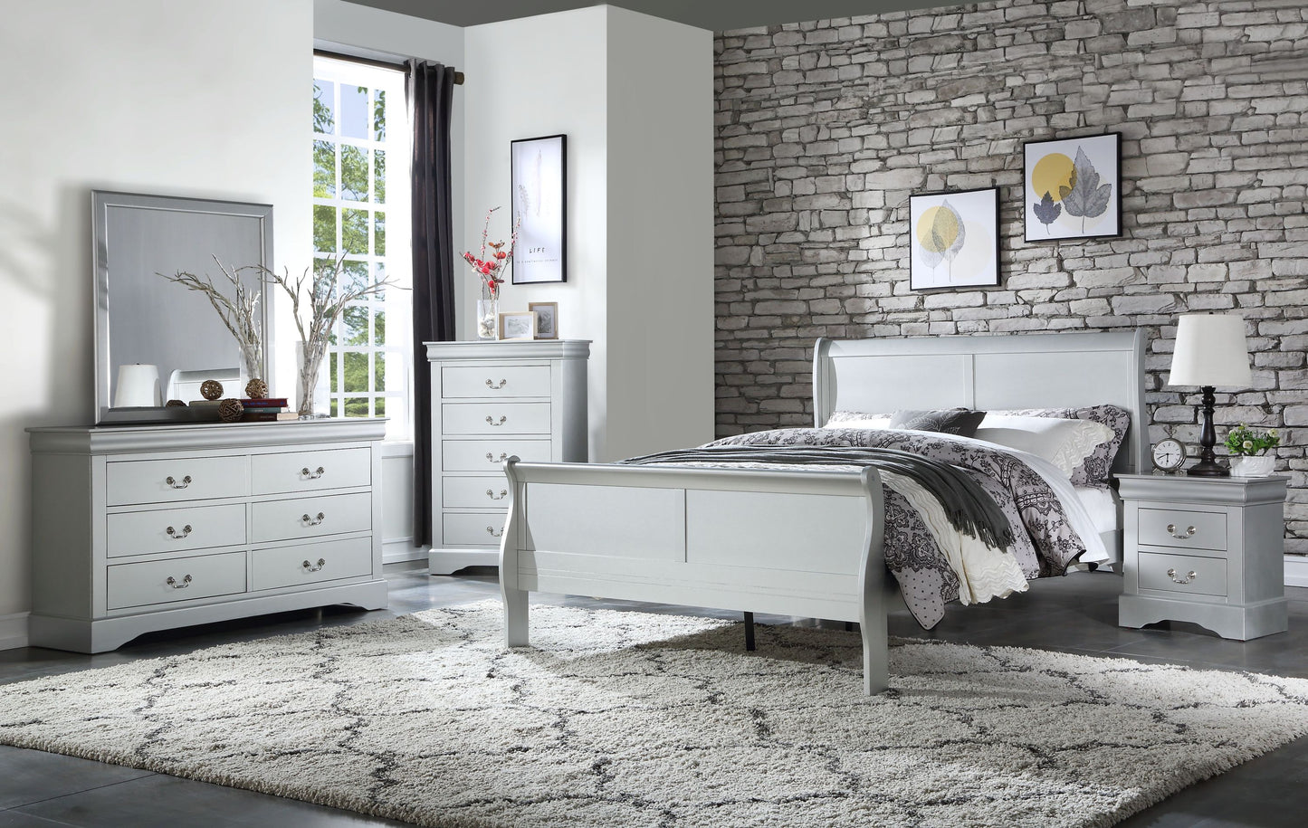 ACME Louis Philippe Eastern King Bed in Platinum 26727EK