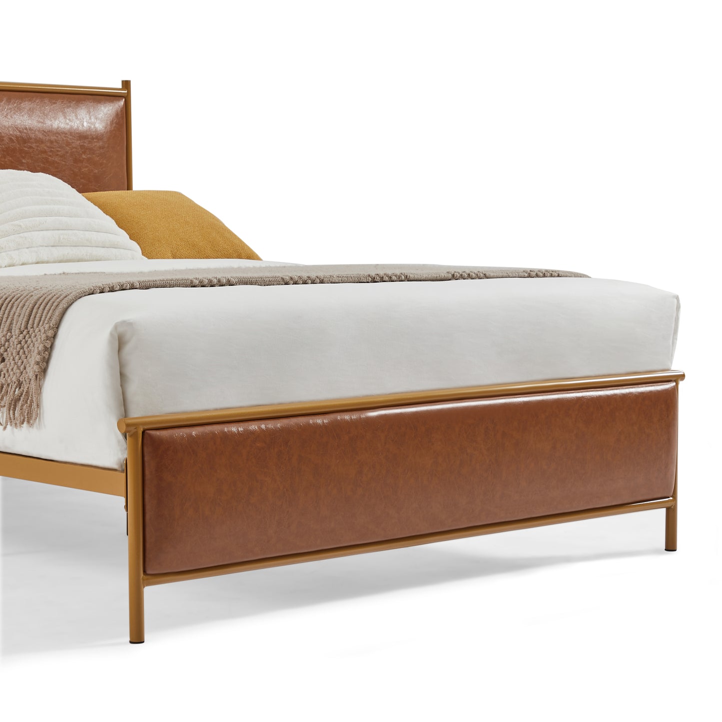 Coffee, Full-size bed. Classic steamed bread shaped backrest, metal frame, solid wood ribs, sponge soft bag, comfortable and elegant atmosphere.