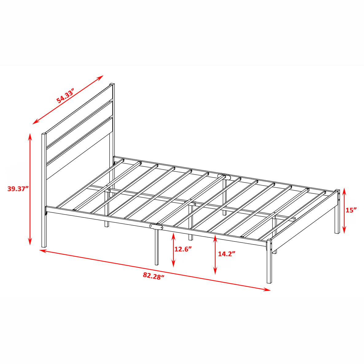 Full Size Bed Frame with Wood Headboard, Metal Frame with Strong Slats, Noise Free,No Box Spring Needed-Brown.