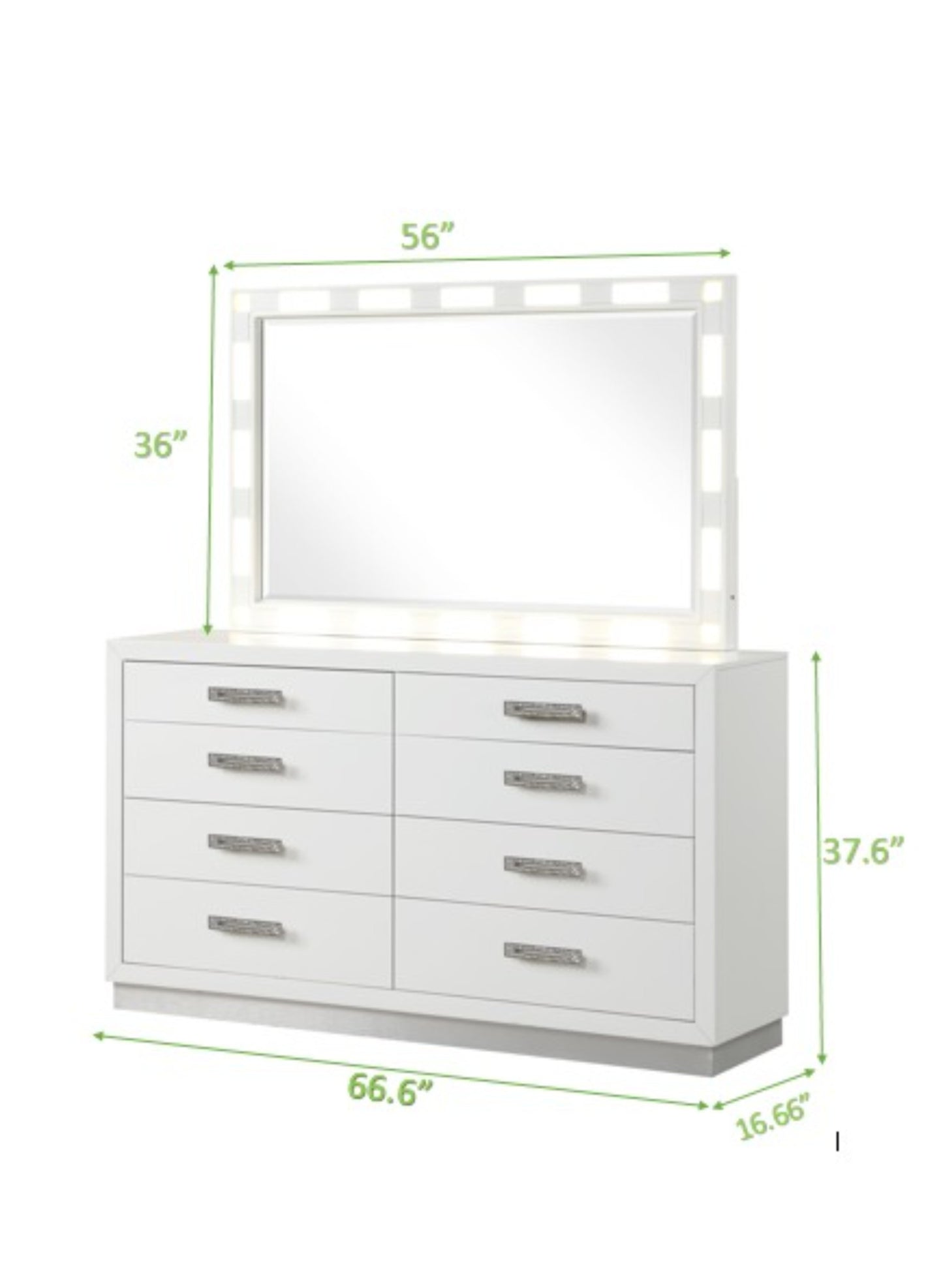 Queen 5 Pc LED Bedroom Set Made with Wood in Milky White