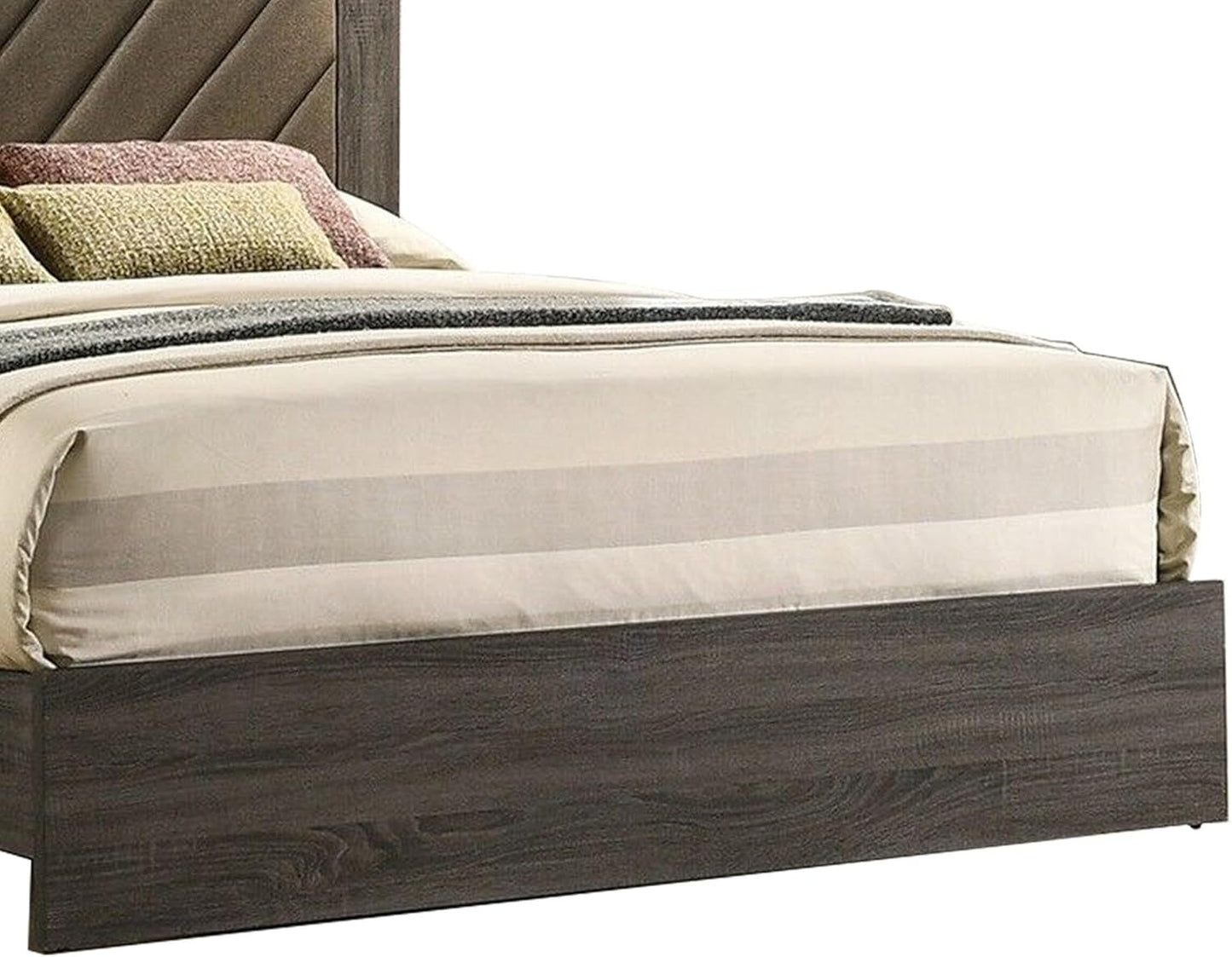 Contemporary 1pc California King Size Bed Bedroom Furniture Upholstered Headboard Rubberwood 1pc Bedframe Gray Finish