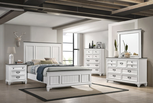 Clelane Wood Bedroom 5 piece Set with Shiplap Panel Queen Bed, Dresser, Mirror, Nightstand, and Chest