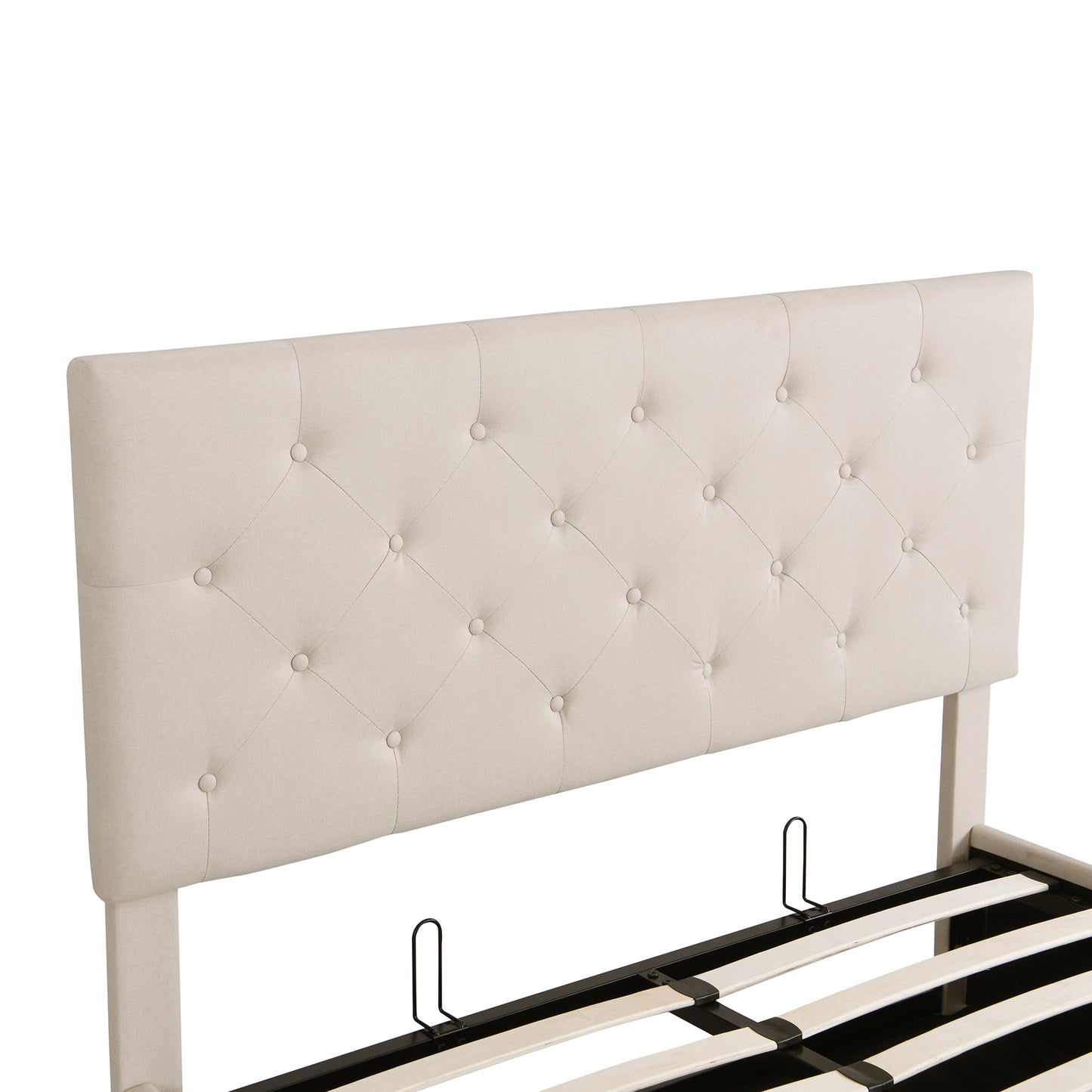 Full size Upholstered Platform bed with a Hydraulic Storage System - Beige