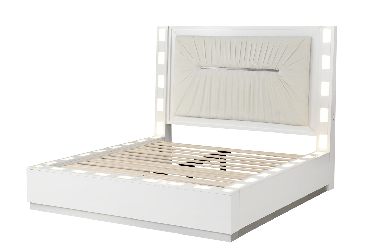 Juego de dormitorio Queen de 4 piezas con luces LED fabricado con madera en color blanco lechoso